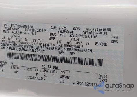 2023 Ford Bronco Raptor z USA, uszkodzony, nr VIN 1FMEE5JR4PLB90861